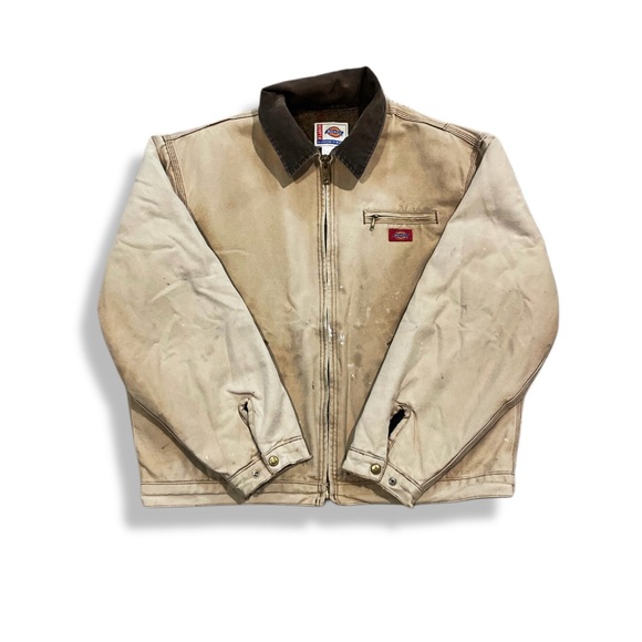 Dickies Vintage Tan Field Jacket with Brown Collar Distressed & Faded - Picture 1 of 8